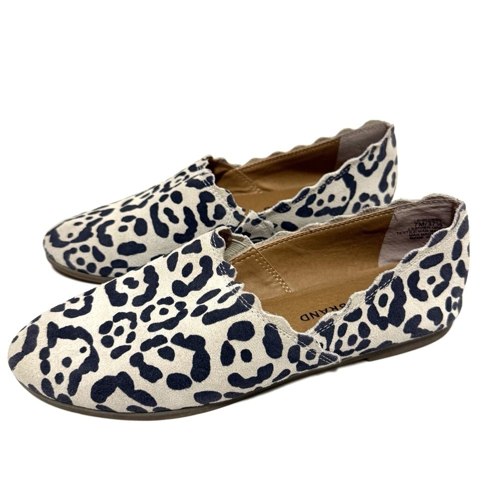 Lucky Brand Shoes Flat Loafer Womens 7 Cloeey Scalloped Leopard Print Suede Flat